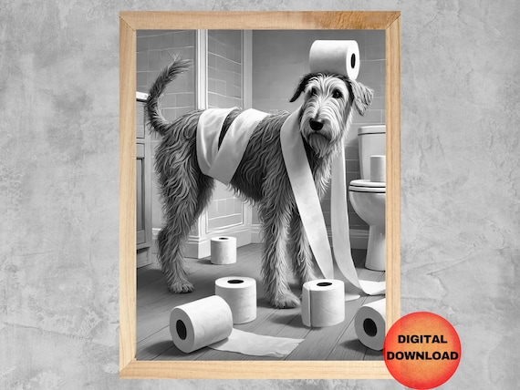 Irish Wolfhound Bathroom Wall Art Funny Dog Toilet Kids Paper Animal Print Whimsy Lover Gift Cute