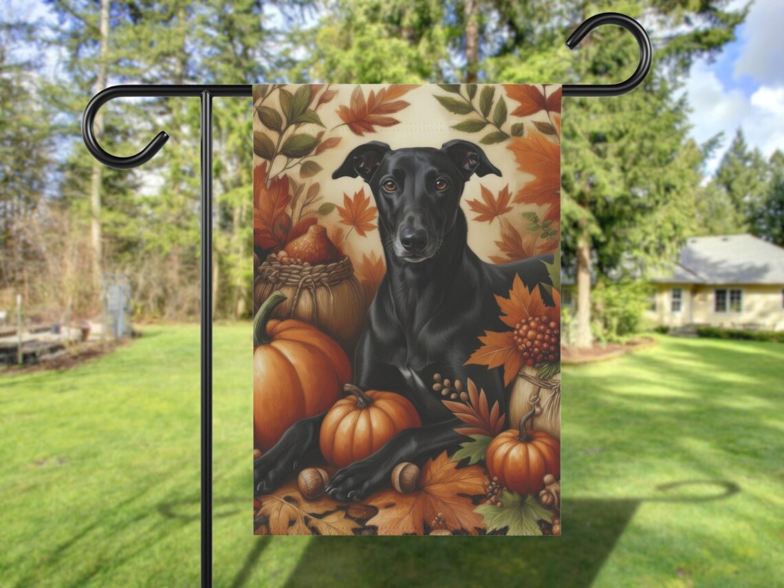 Greyhound Fall Yard Flag, Vintage Cottage Core