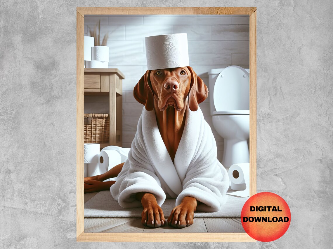 Vizsla Funny Bathroom Toilet Art Print, Dog Lover