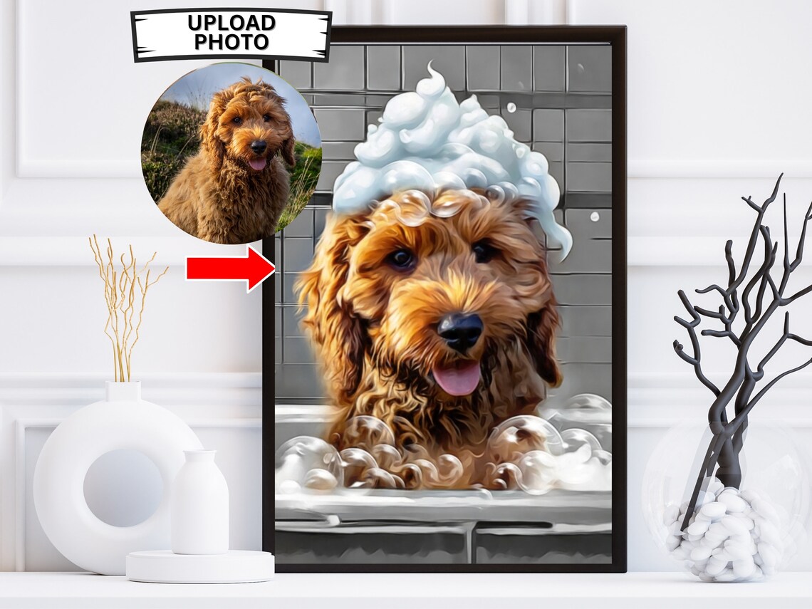 Custom Cockapoo Bath Portrait Wall Art Print