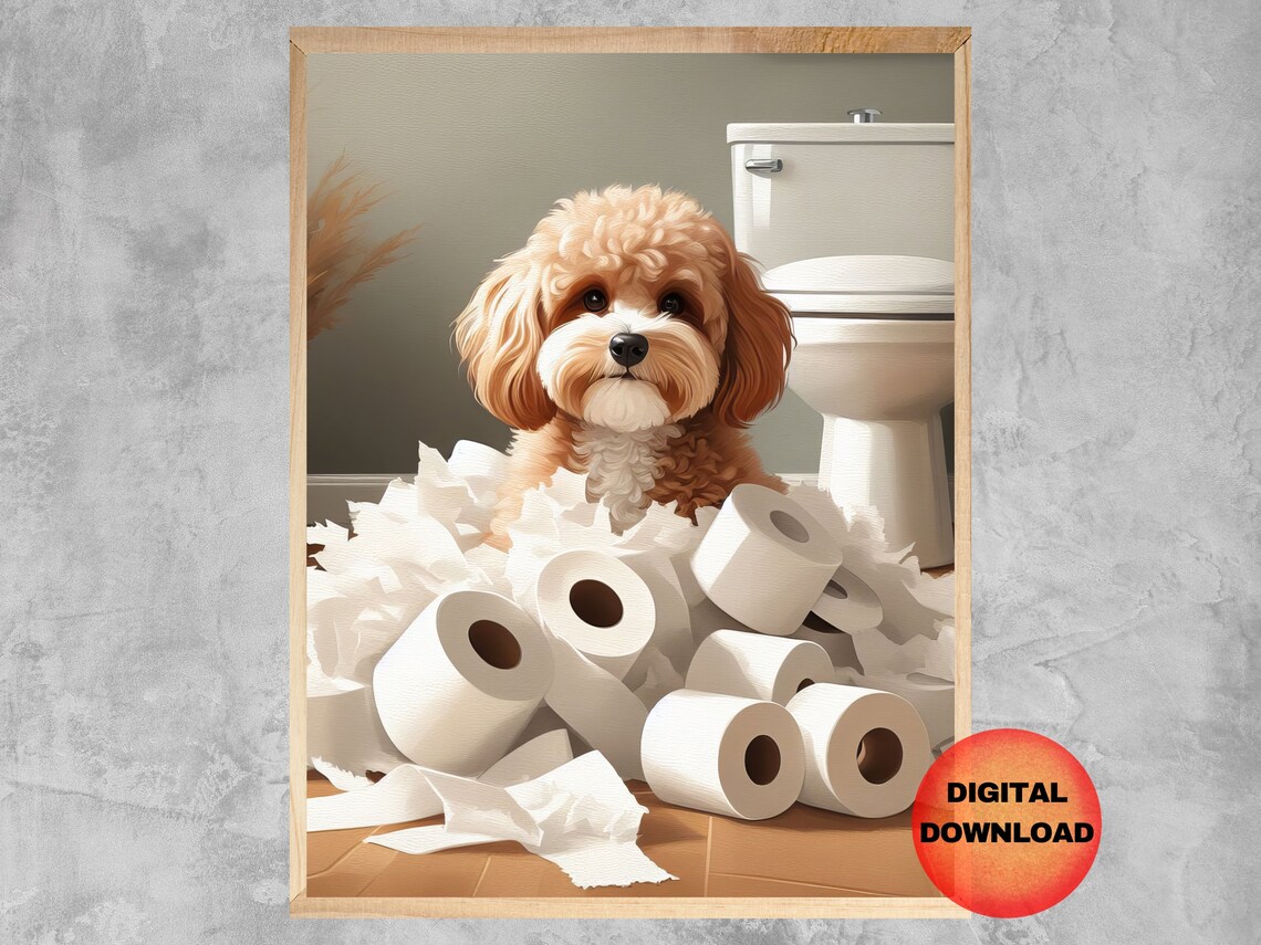 Cavoodle Toilet Wall Art, Funny Bathroom Poster