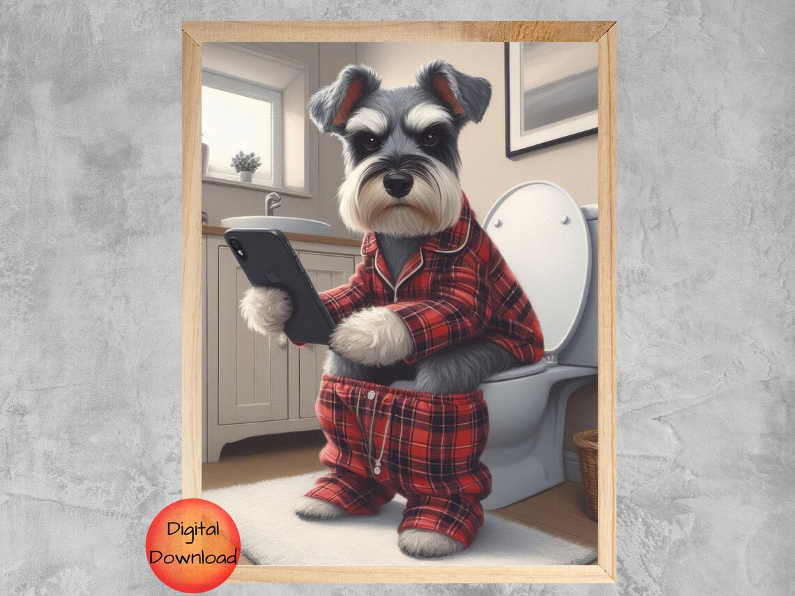 Schnauzer Funny Toilet Art, Whimsical Dog Poster