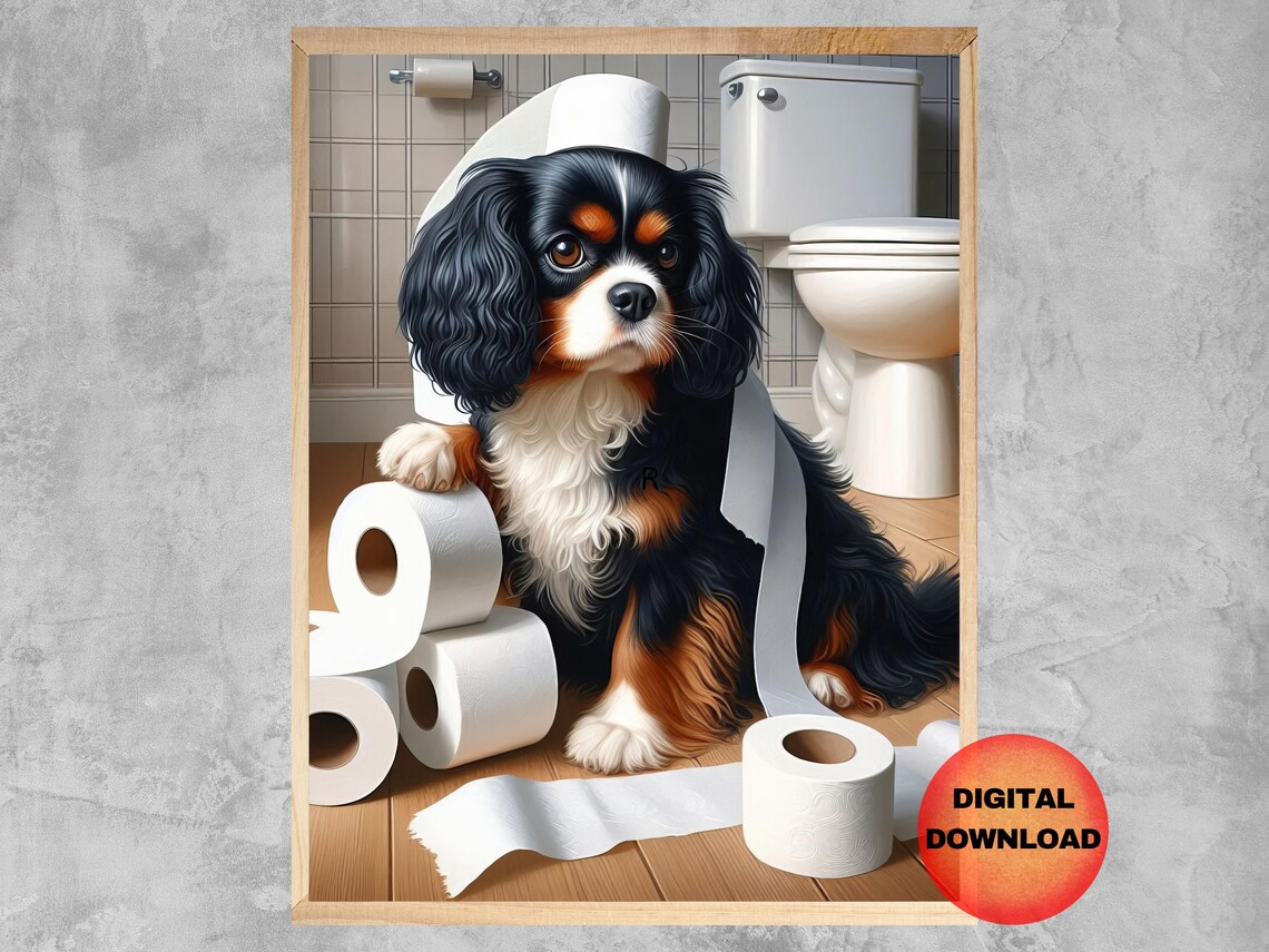 Cavalier King Charles Spaniel Bathroom Wall Art, Funny Dog Poster