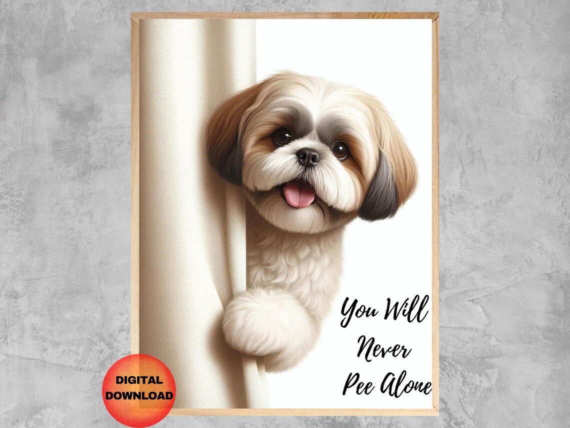 Shih Tzu Bathroom Humor Art Print, Whimsical Dog