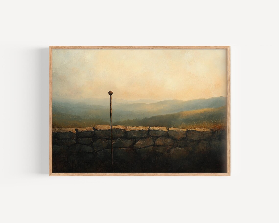 The Shepherds Staff Pastoral Sunset Christian Oil Painting Poster