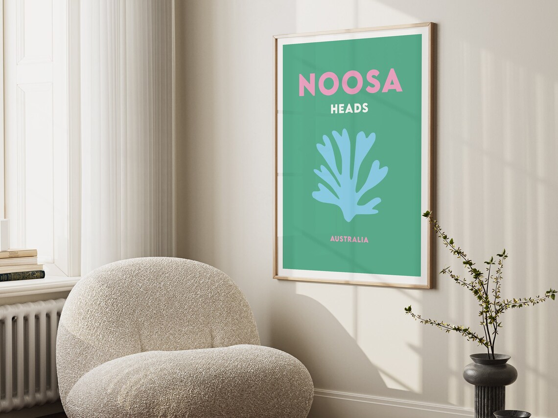 Noosa Heads Australia Green Blue Coral Minimalist Travel Poster - Image 2