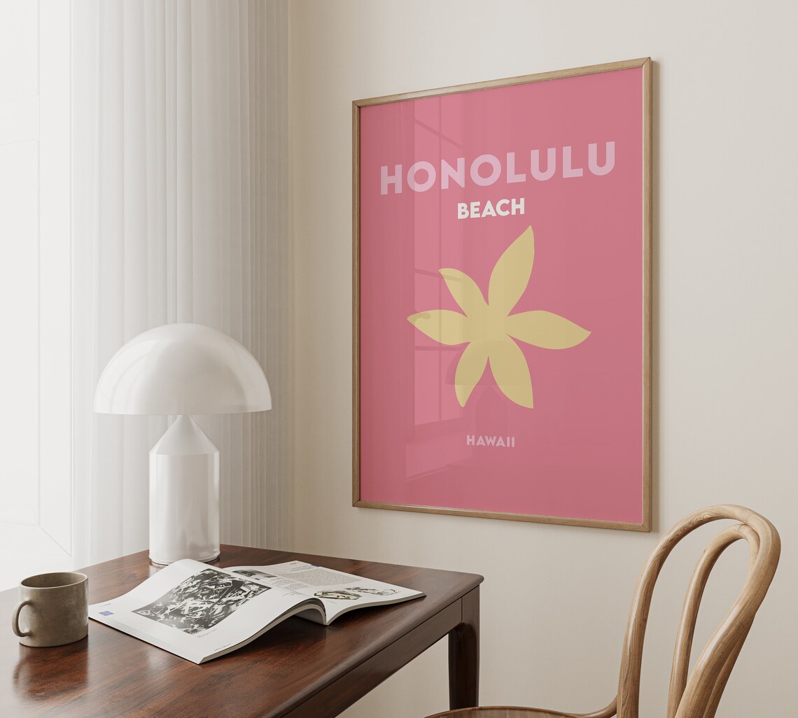 Honolulu Beach Hawaii Coral Pink Flower Starfish Travel Poster - Image 4