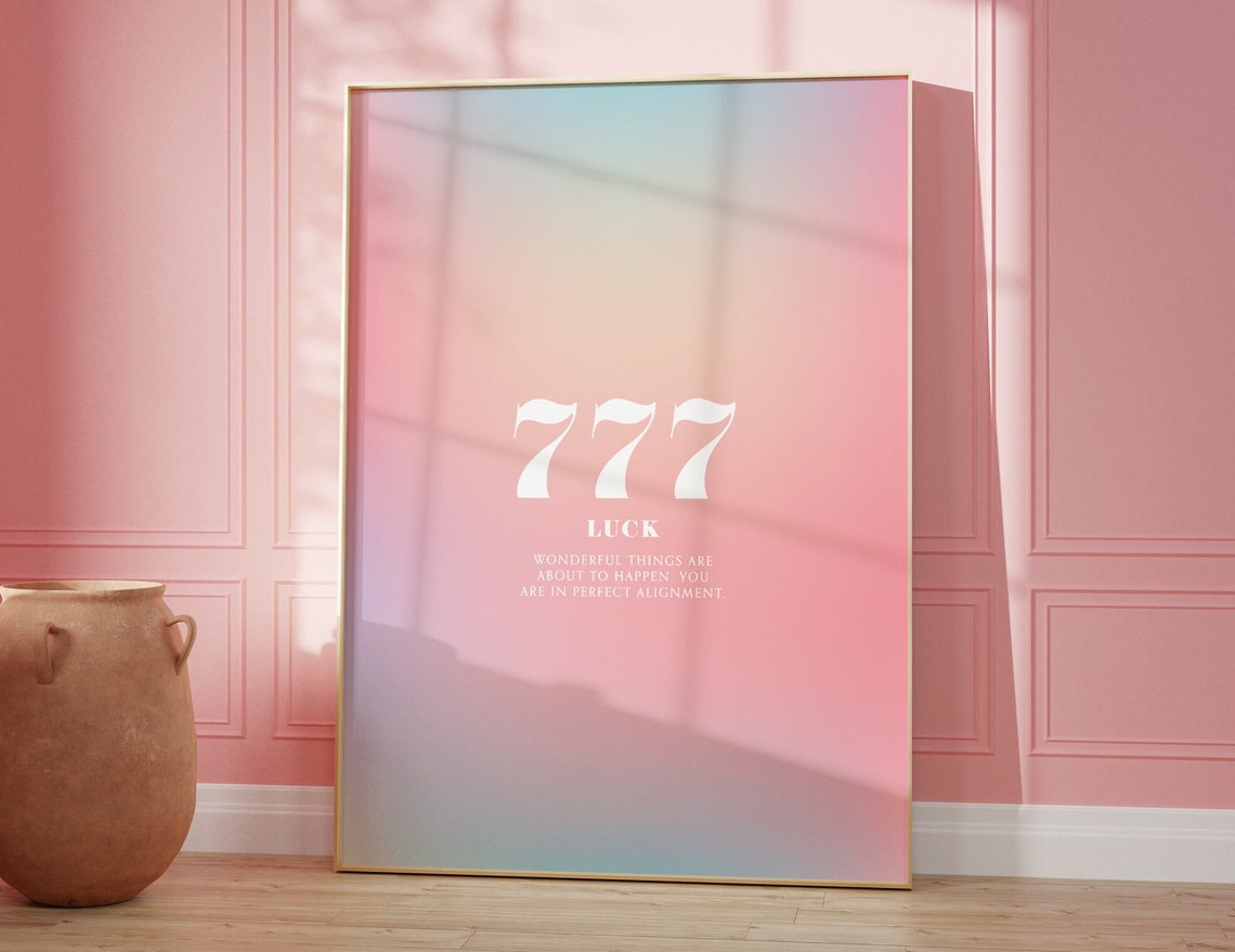 Angel Number 777 Luck Pastel Rainbow Aura Gradient Design Poster