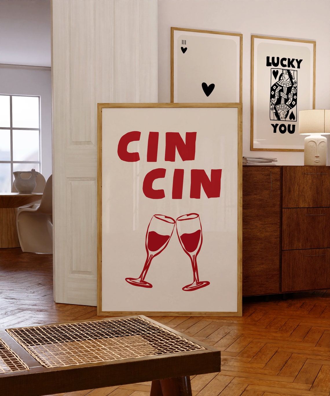 Cin Cin Red Champagne Toast Cream Background Italian Wall Poster - Image 2