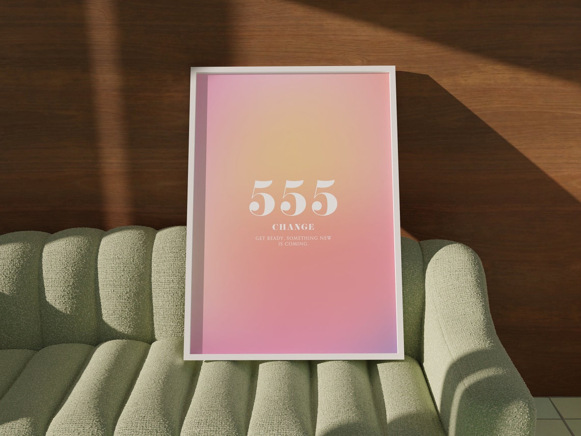 Angel Number 555 Change Pink Peach Aura Gradient Design Poster - Image 2