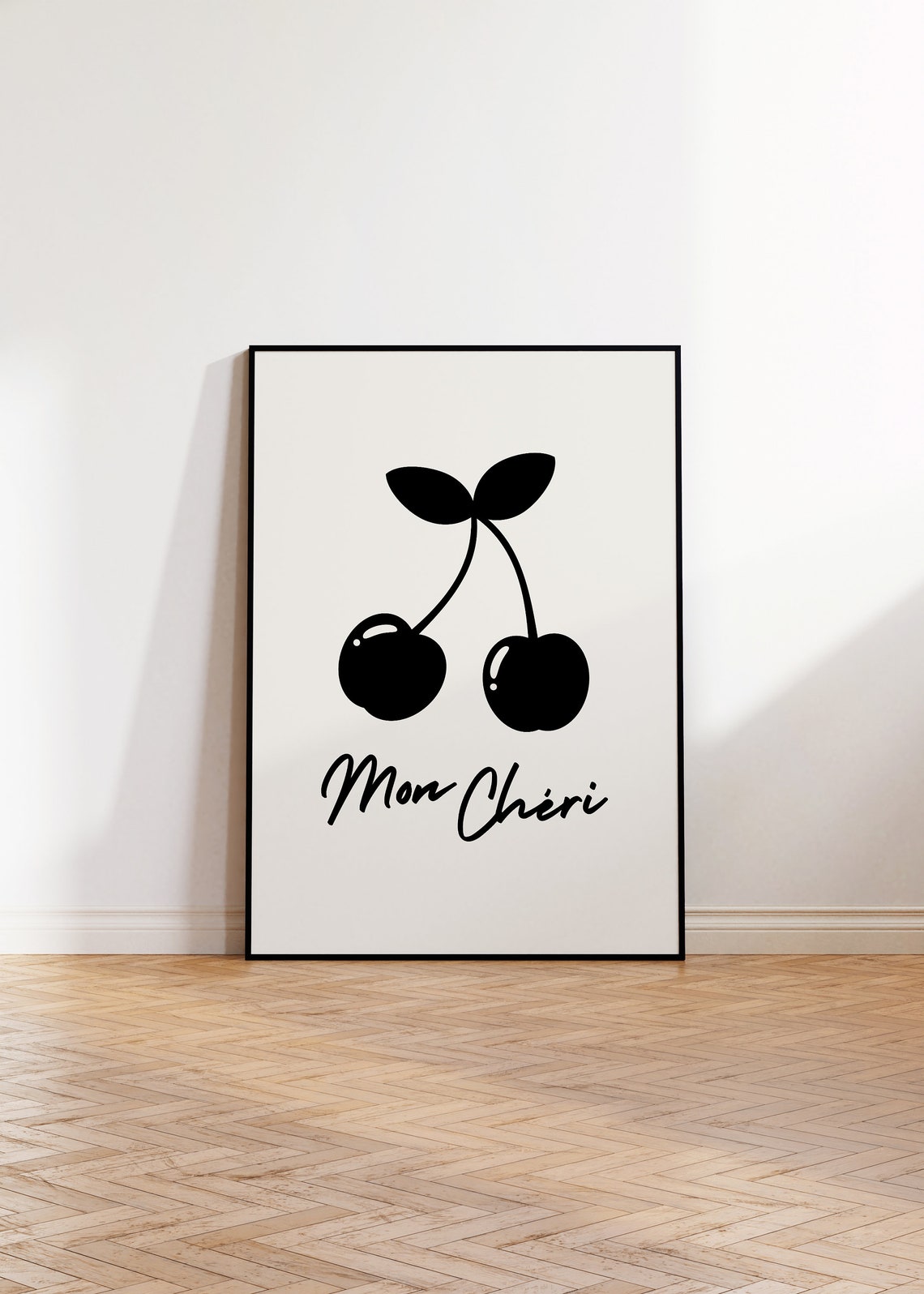 Mon Cheri Black Cherry Minimalist French Artwork Wall Poster - Image 2
