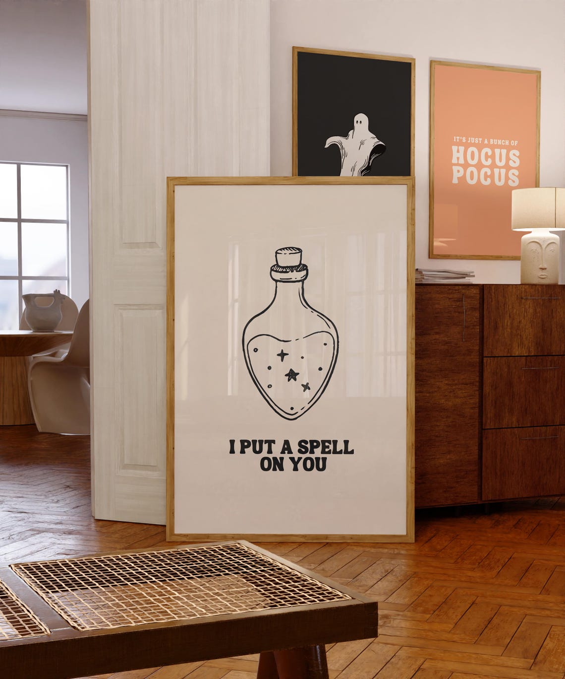 I Put A Spell On You Witch Potion Bottle Black Cream Halloween Poster - Image 2