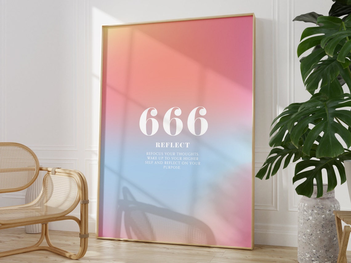 Angel Number 666 Reflect Pink Blue Rainbow Gradient Aura Poster - Image 3