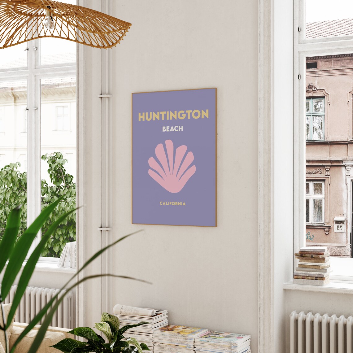 Huntington Beach California Purple Pink Seashell Travel Poster - Image 4