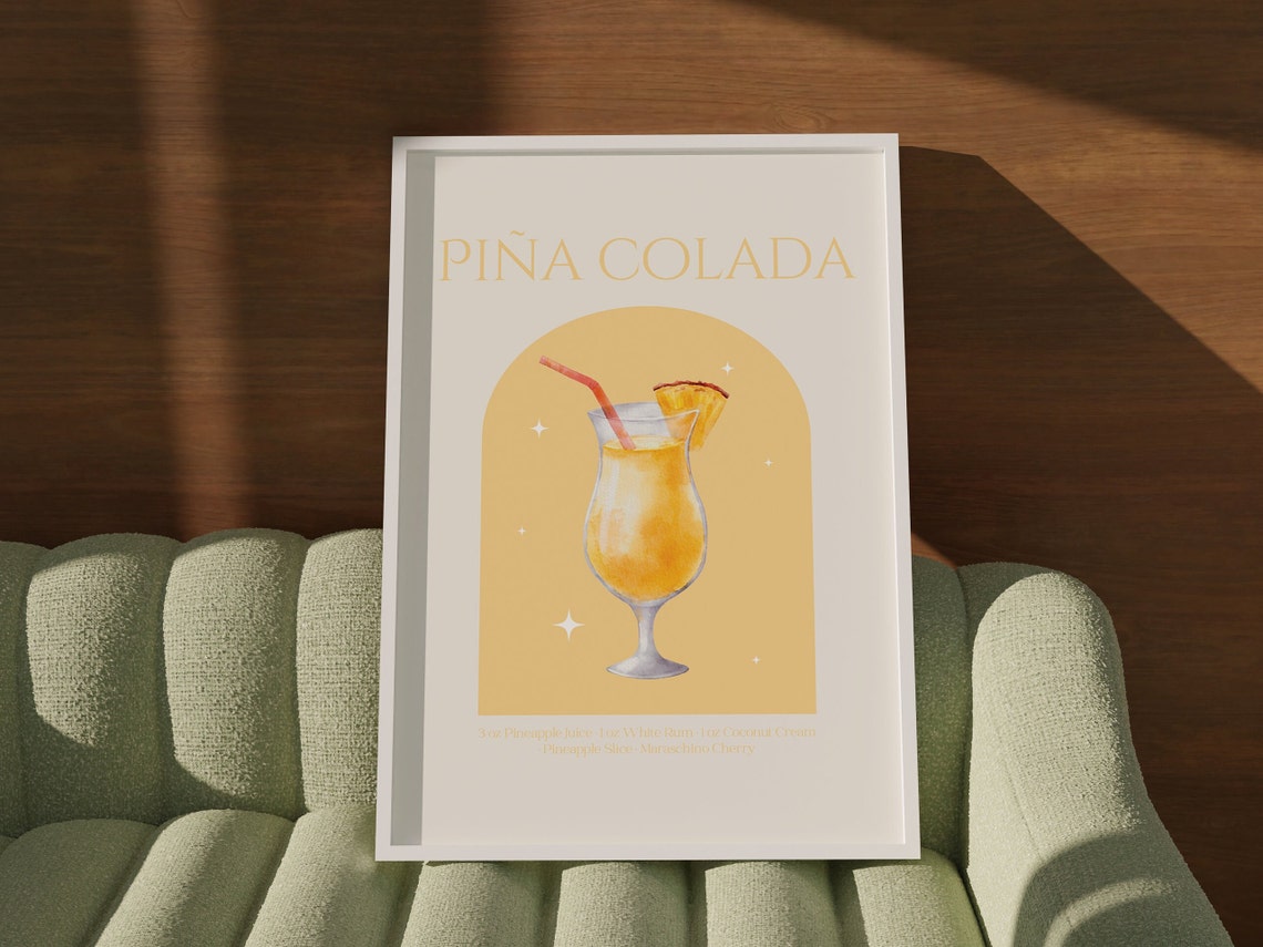 Pina Colada Cocktail Recipe Yellow Arch Pineapple Bar Poster - Image 2