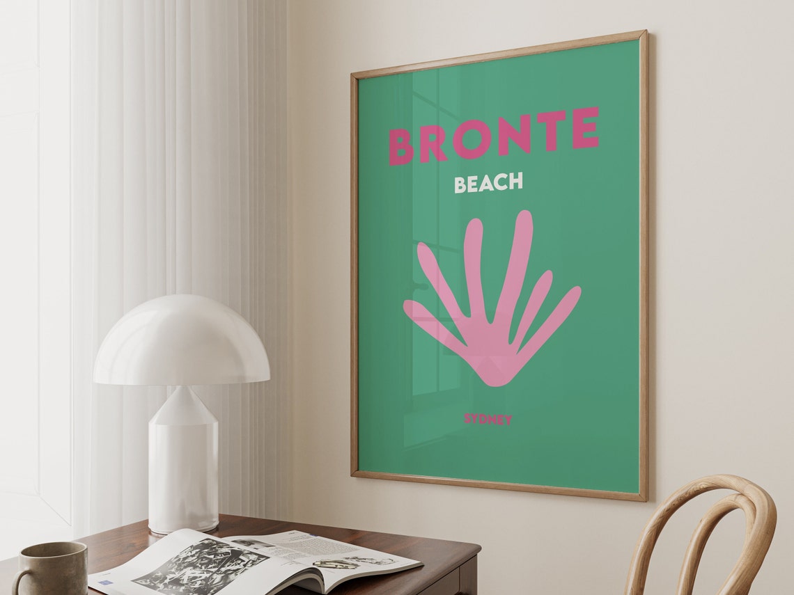 Bronte Beach Sydney Minimalist Green Pink Shell Travel Poster - Image 3