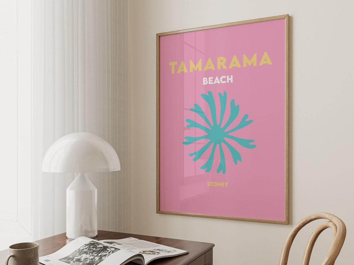 Tamarama Beach Sydney Pink Turquoise Sunburst Minimalist Travel Poster - Image 3