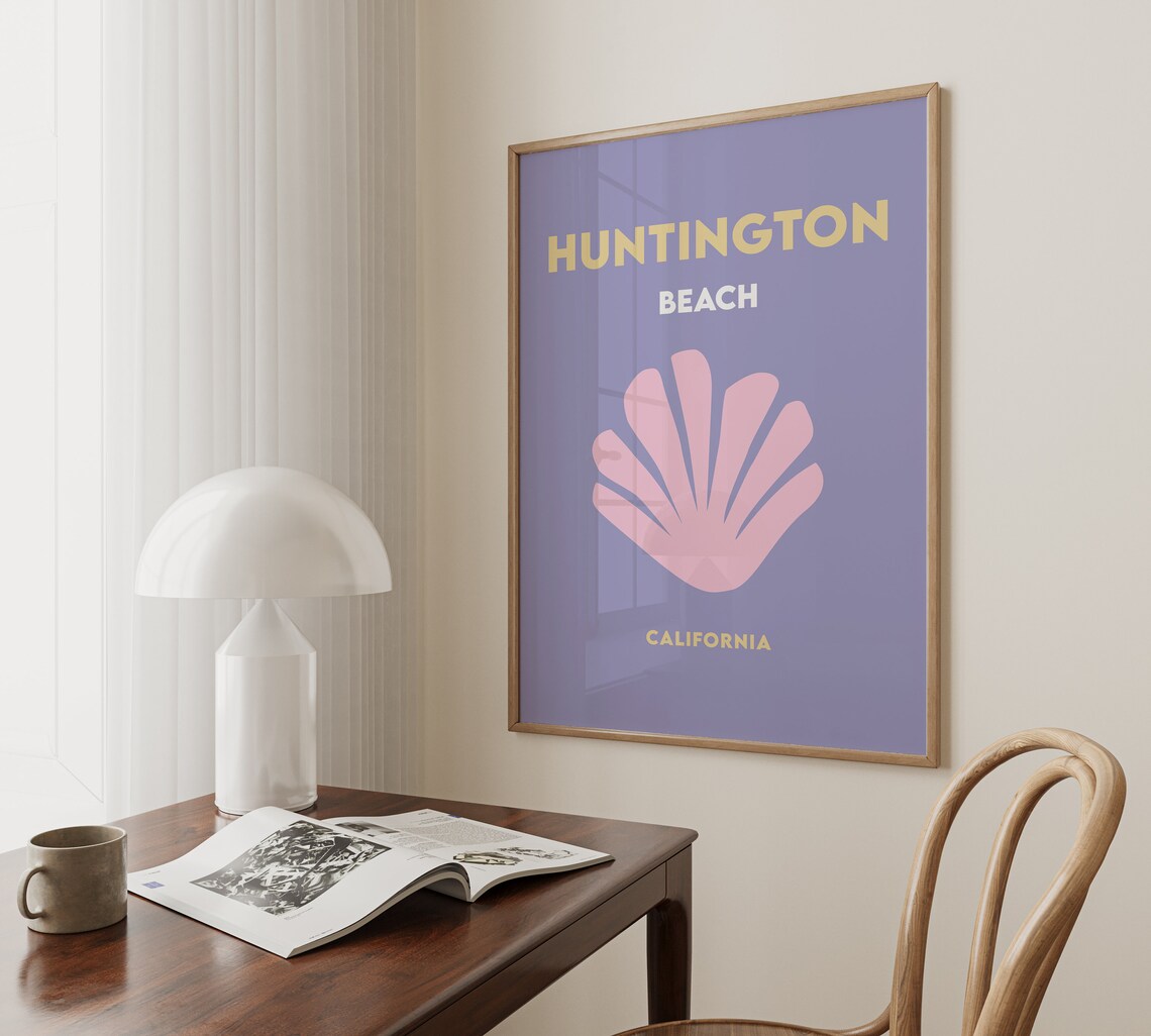 Huntington Beach California Purple Pink Seashell Travel Poster - Image 3