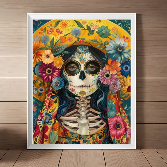 Calavera Catrina Art Print Mexico Folk Art Colorful Wall Art Mexican Home Decor Floral Print Mexican Art Dia De Los Muertos Art