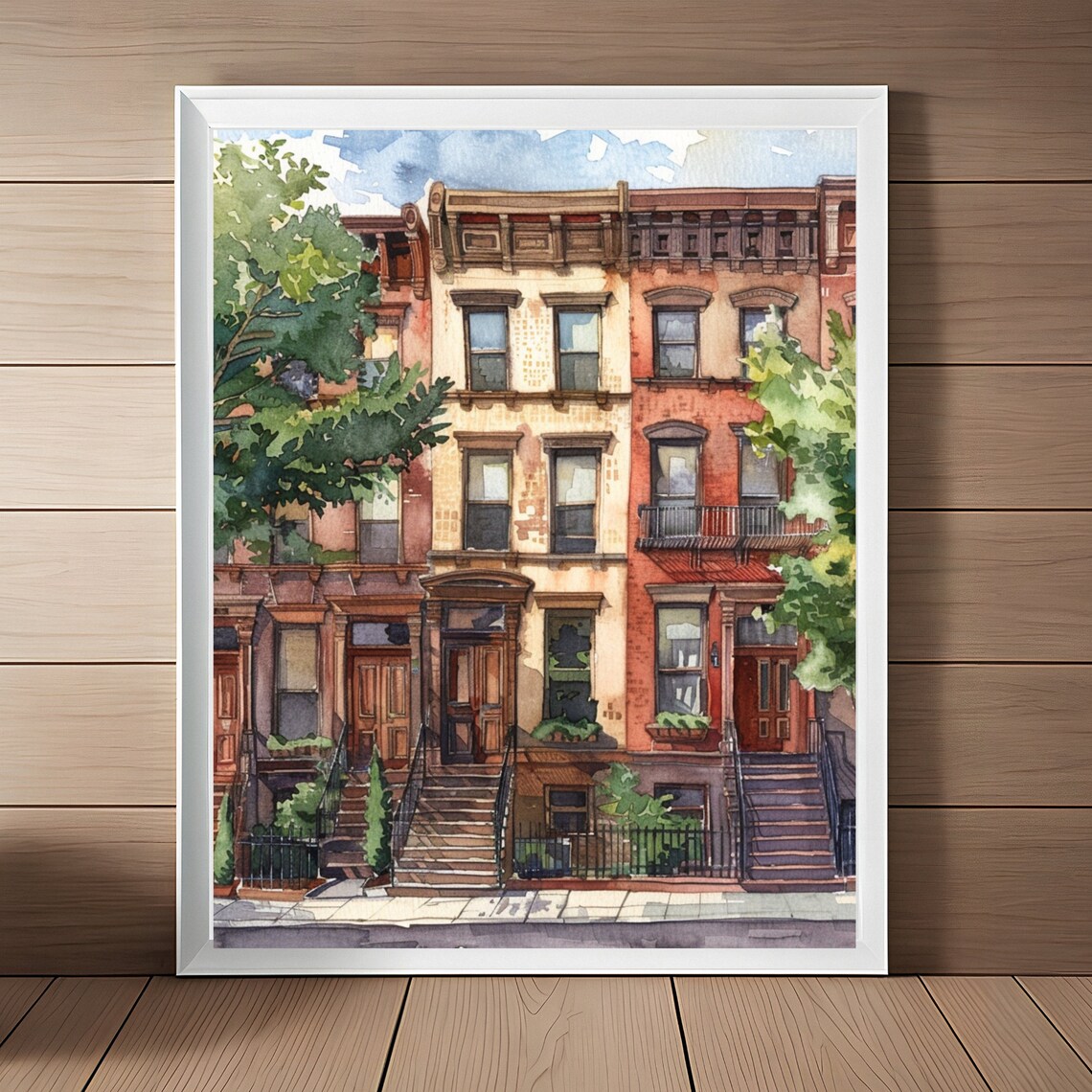 New York City Brooklyn Brownstone Watercolor Print