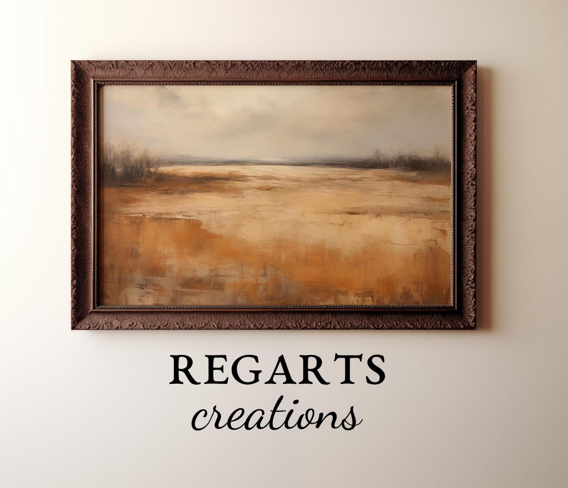 Abstract Landscape Painting Warm Brown Beige Grey Tones Wall Art