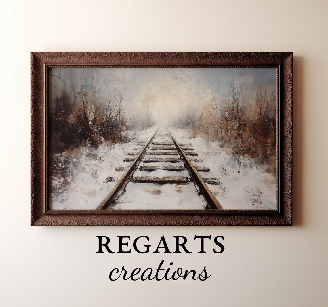 Train Tracks Through Snowy Winter Forest Misty Railroad Poster - Image 3