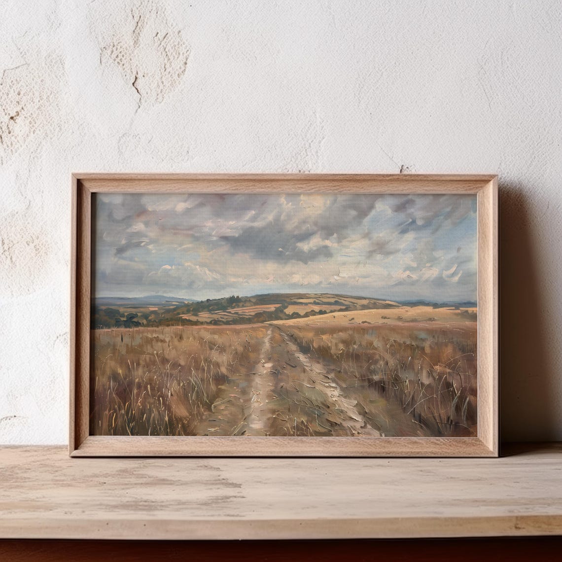 English Countryside Path Painting Golden Grass Distant Hills Poster - Image 2