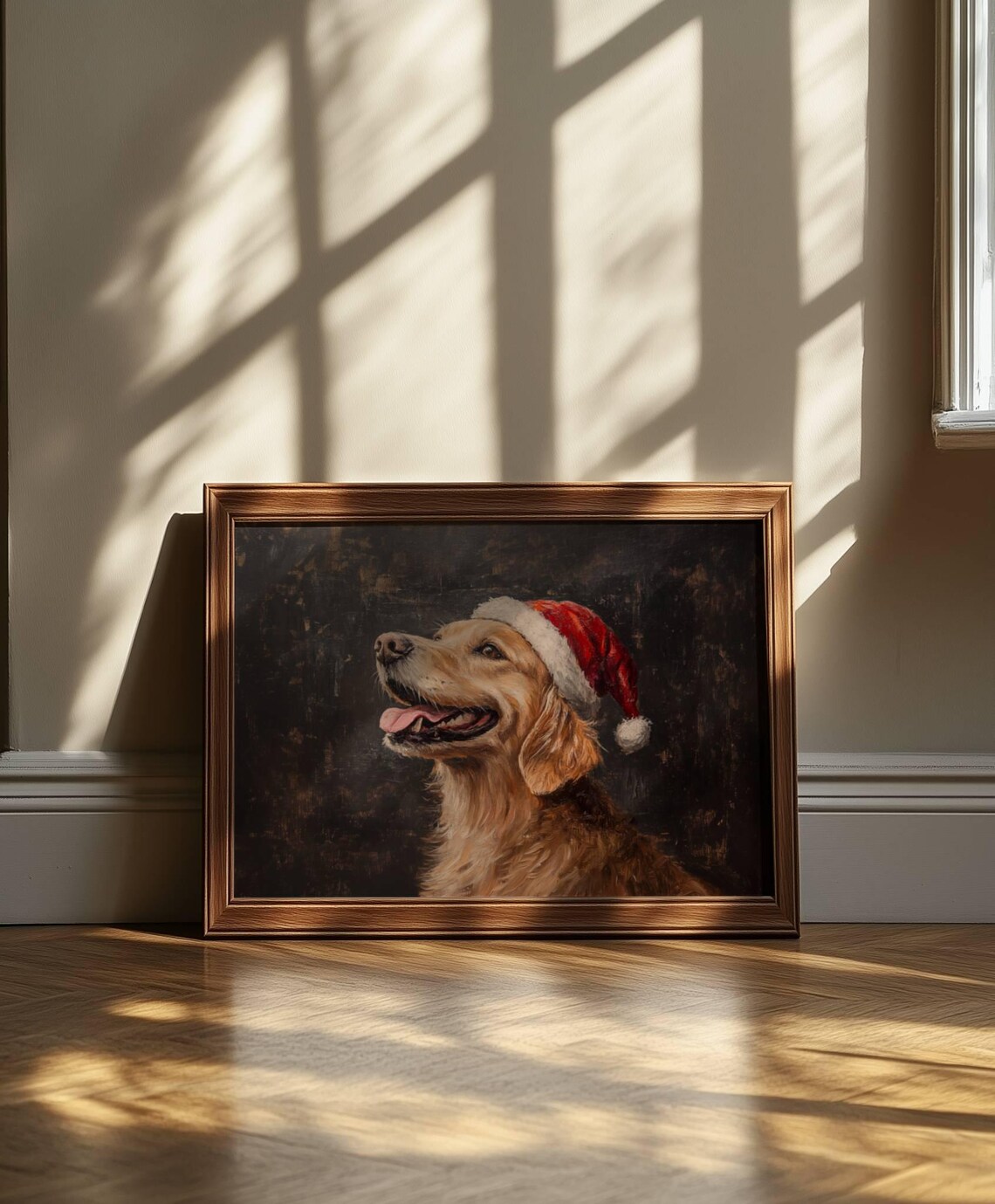 Golden Retriever Wearing Santa Hat Happy Christmas Dog Painting Poster - Image 5