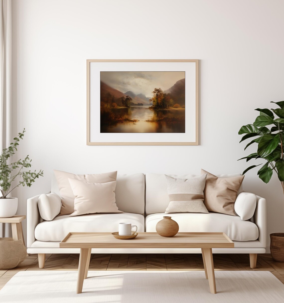 Autumn Landscape Painting Mountains And Misty Lake Moody Poster - Image 3