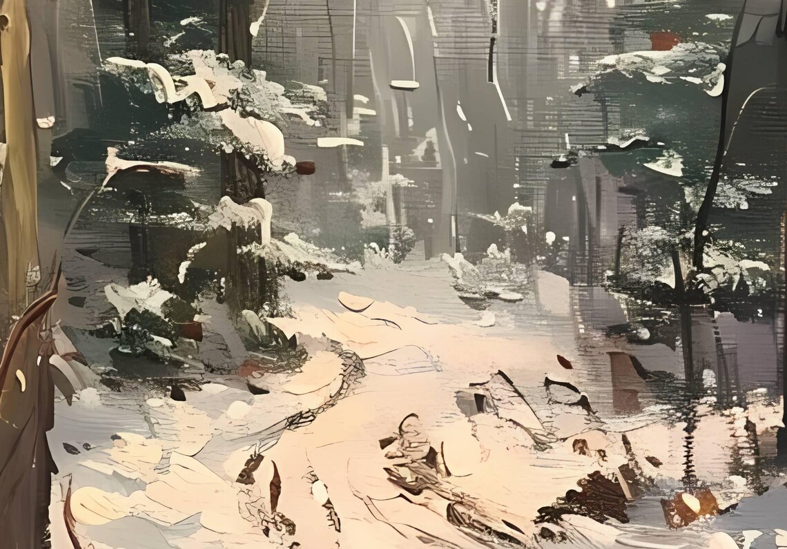 Winter Forest Trail Painting Snowy Pines Moody Woodland Poster - Image 6