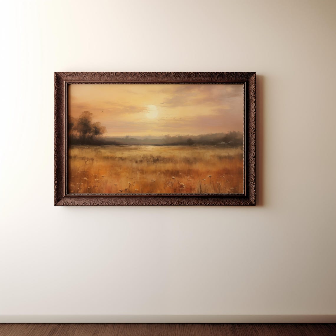 Golden Autumn Meadow Sunset Oil Painting Vintage Landscape Poster - Image 4