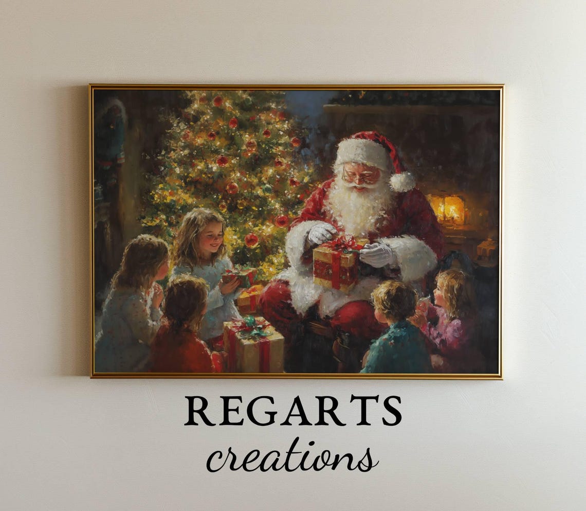 Santa Claus With Children Opening Gifts By Christmas Tree Poster - Image 7
