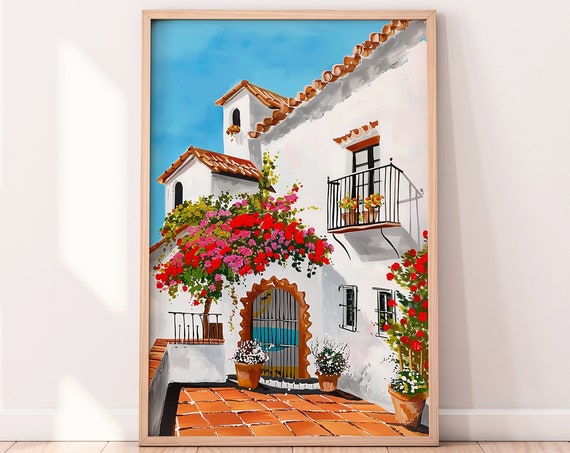 Spanish House Illustration Spain Painting Botanical Art Bold Artwork Travel Illustration