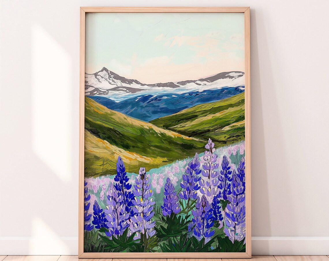 Iceland Travel Illustration, Valley Landscape Art Print