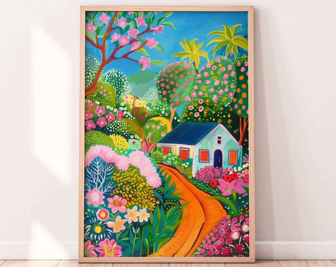 Spring Flower Garden Illustration, Floral Art Print
