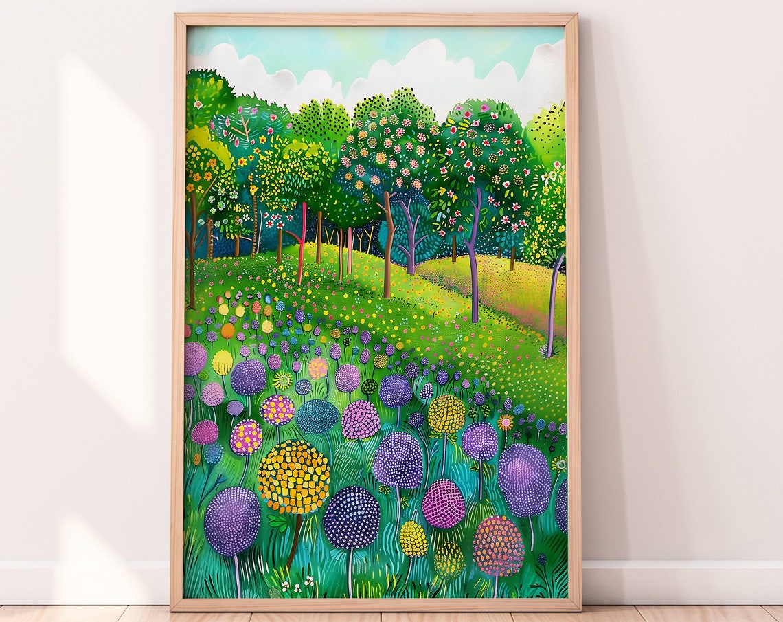 Vibrant Colorful Dotted Wildflower Meadow Forest Fine Art Poster