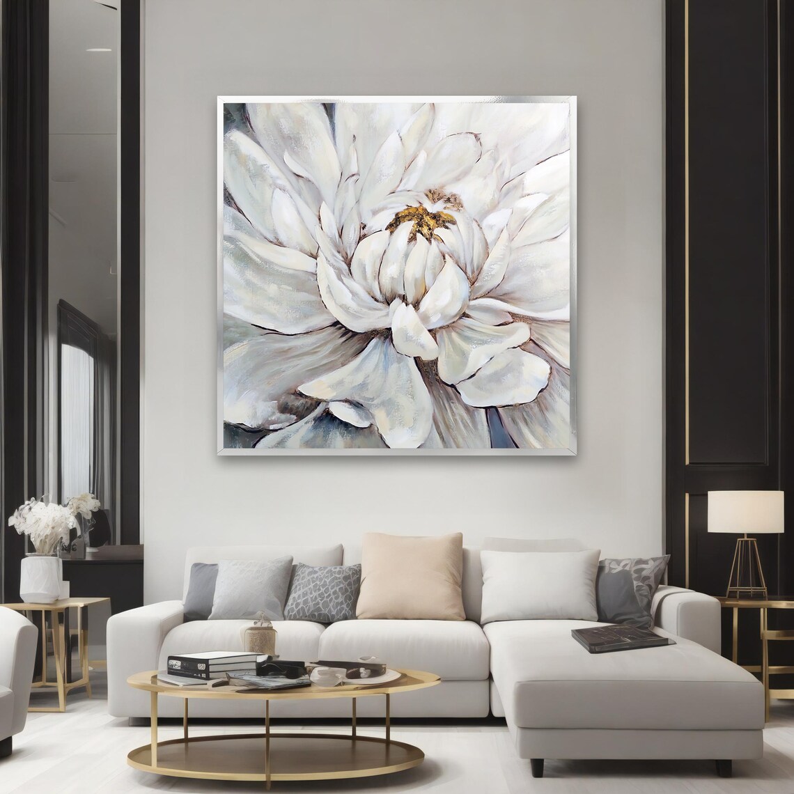 Elegant White Flower Textured Modern Botanical Close Up Wall Art - Image 2
