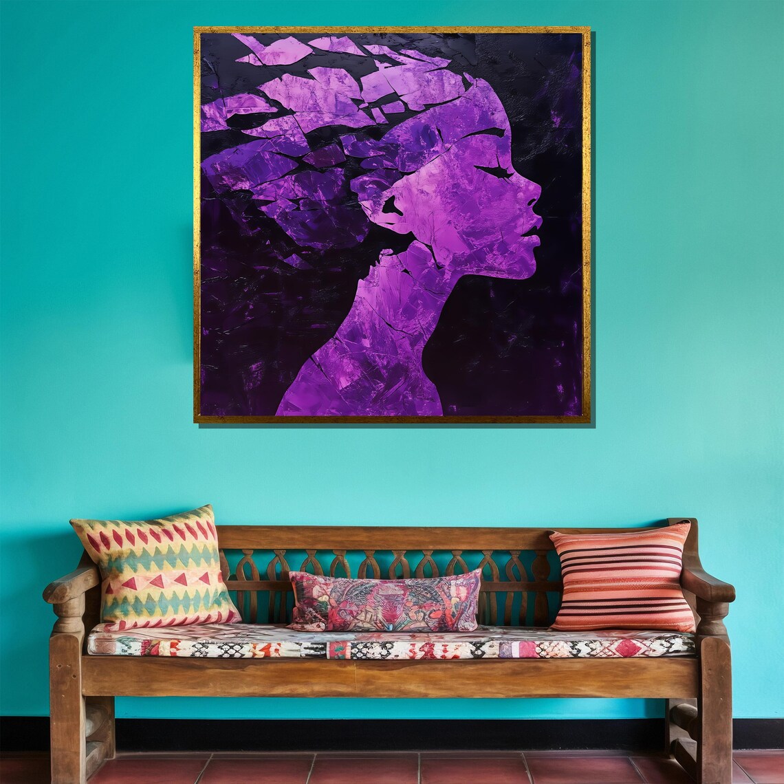Purple Abstract Woman Profile Silhouette Textured Modern Portrait Poster - Image 4