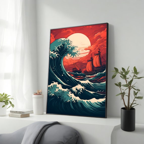 Sunset Wall Art The Great Wave Off Kanagawa Framed Large Wall Art Home Decor Luxury Wall Decor Gift For Art Lovers