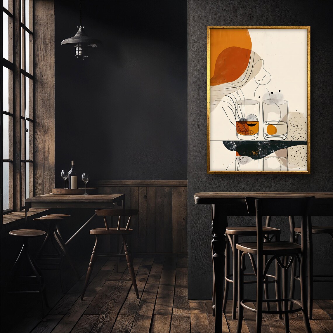 Abstract Whiskey Glasses Minimalist Line Art Bar Kitchen Wall Decor Poster - Image 3
