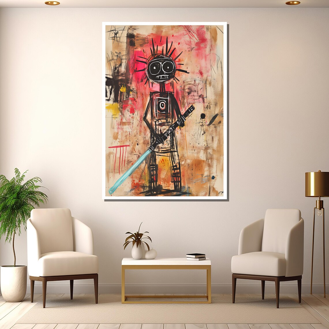 Basquiat Style Tribal Figure Staff Bold Expressionist Art Print - Image 3