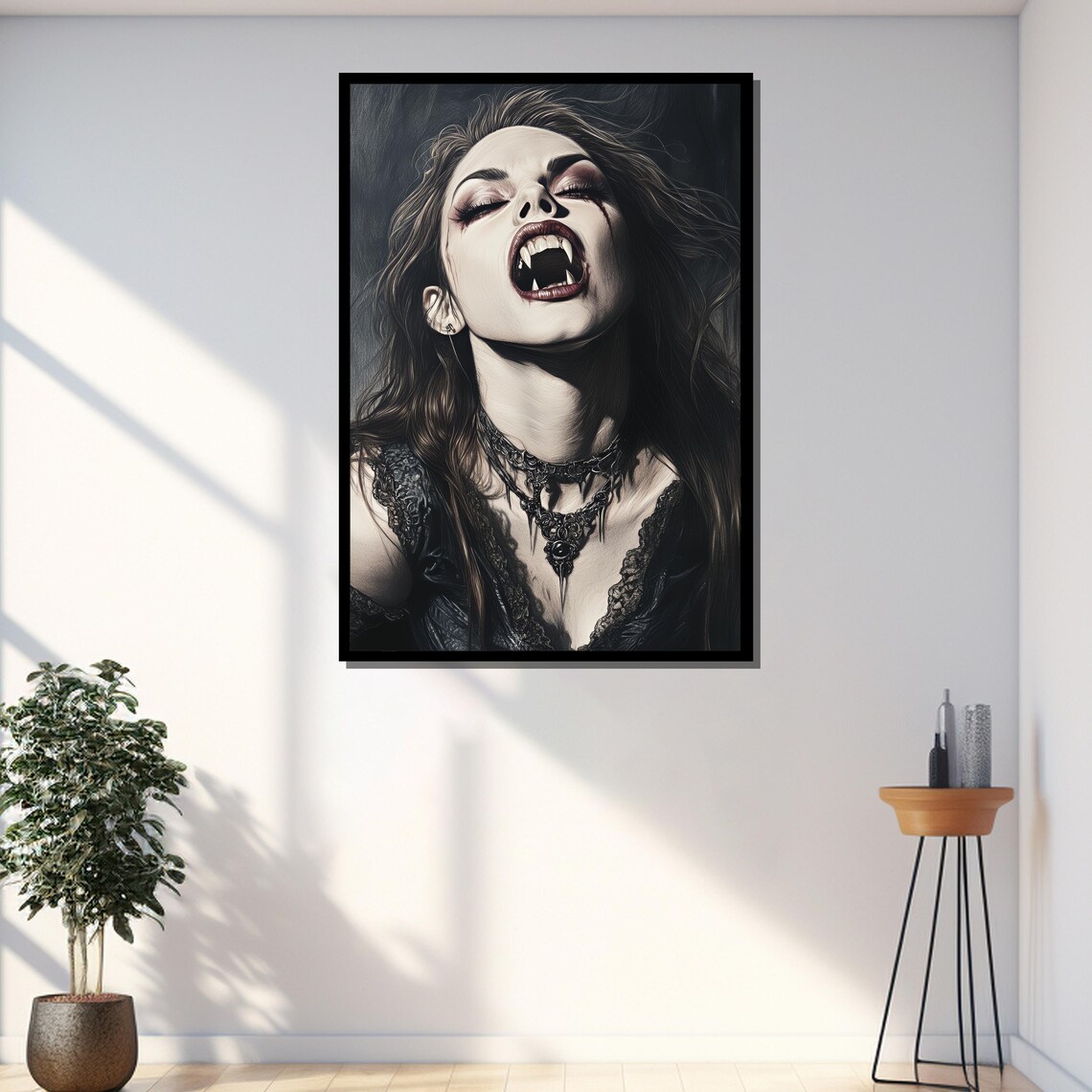 Gothic Vampire Woman Portrait Fangs Dark Fantasy Horror Art Print - Image 3