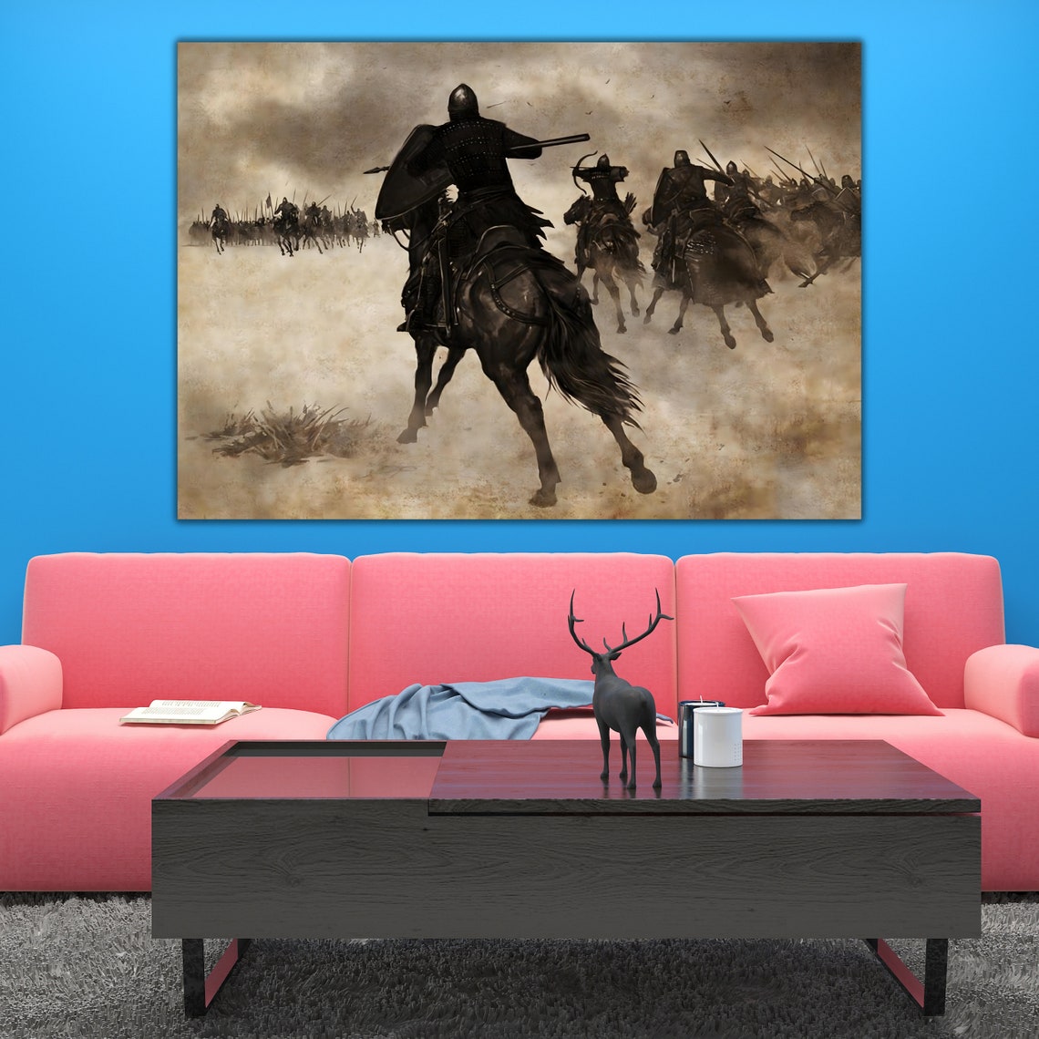 Epic Battle Charging Horses Knights Warriors Sepia War Art Wall Poster - Image 2