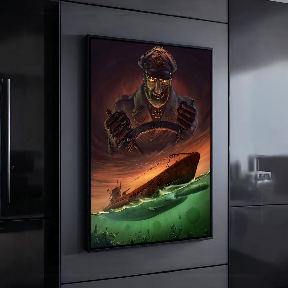 Dark Seas Captain Wall Art Captain Poster Horror Submarine Artwork Gothic Wall Decor Modern Home Decor Unique Art Gift For Men
