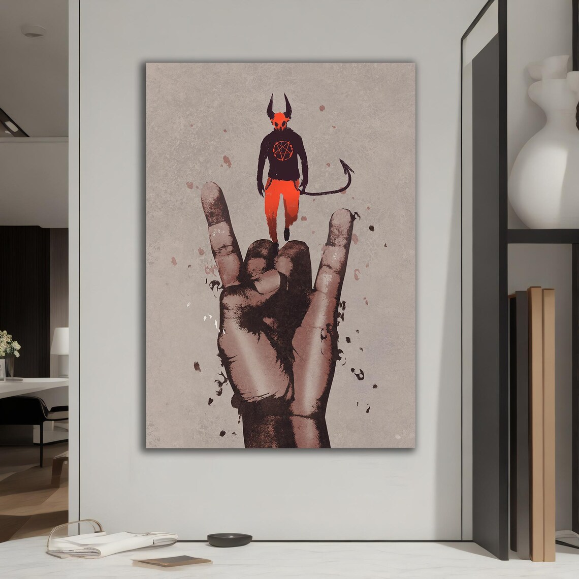 Devil Standing on Rock Hand Dark Fantasy Red Demon Art Poster - Image 4