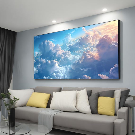 Dreamy Cloudscape Art Serene Blue Sky Wall Decor Nature Painting Extra Large Wall Art Tranquil Home Decor Gift