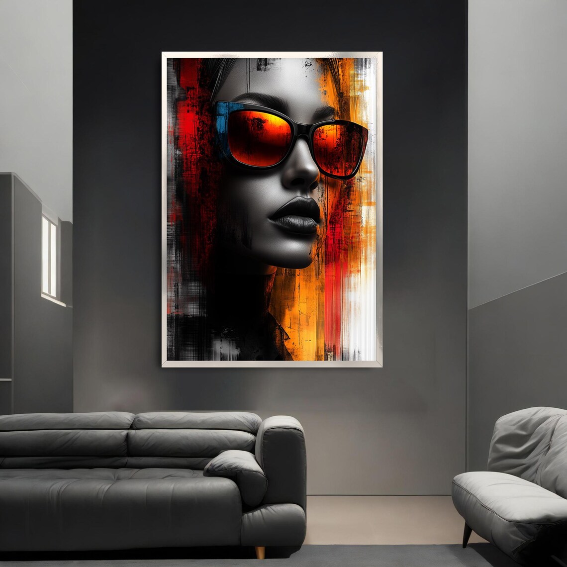 Woman Sunglasses Orange Lenses Urban Abstract Portrait Poster - Image 3