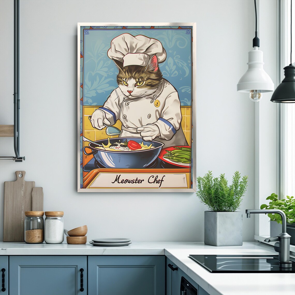 Meowster Chef Funny Cat Chef Vintage Kitchen Poster Cute Cat Lover Gift - Image 3