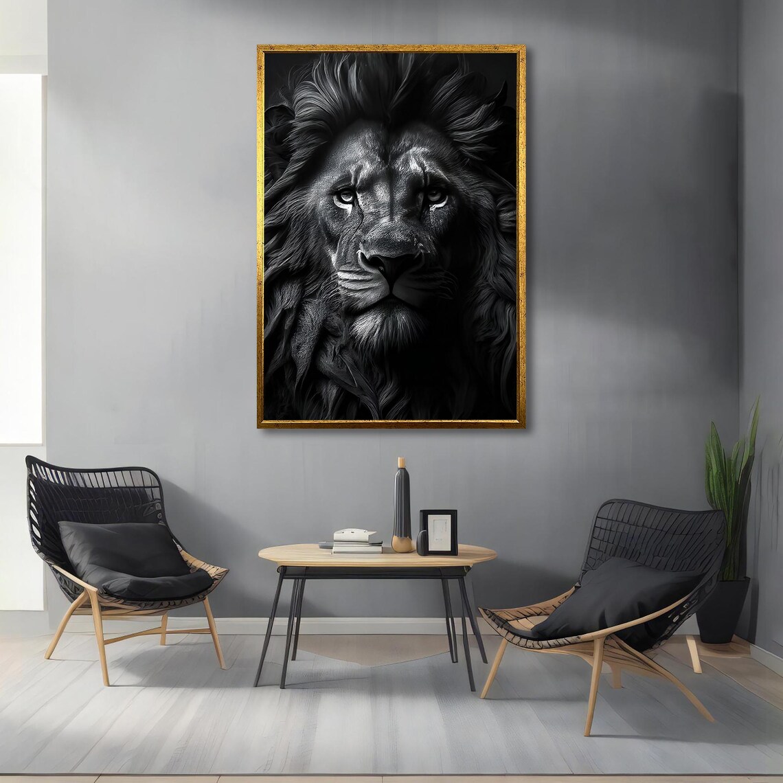Black And White Lion Face Intense Monochrome Wildlife Portrait Poster - Image 3