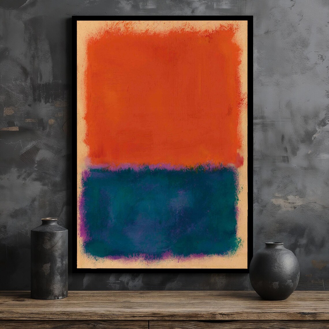 Stunning Mark Rothko Abstract Print Modern Wall Art Orange And Teal Framed And Ready To Hang Unique Gift